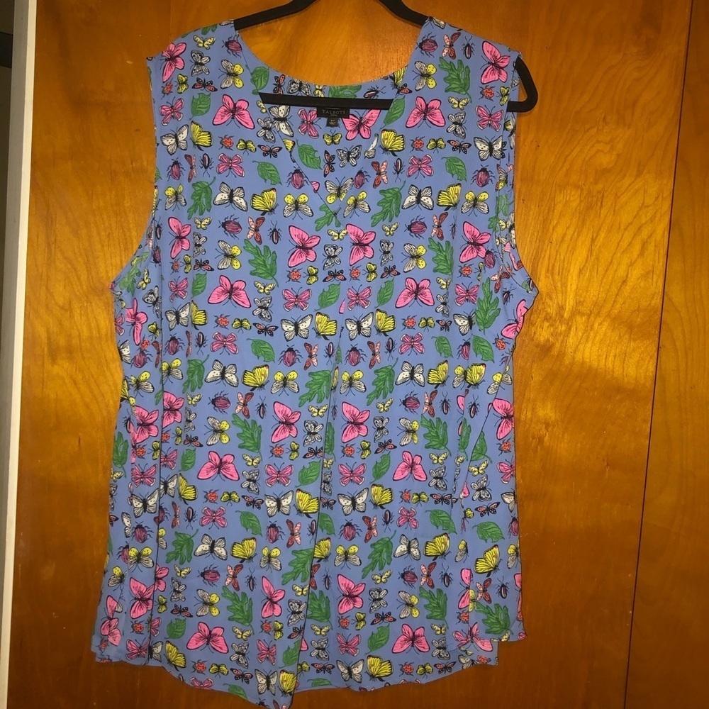 𝅺Talbots blue butterfly V-neck Sleeveless Blouse 3X